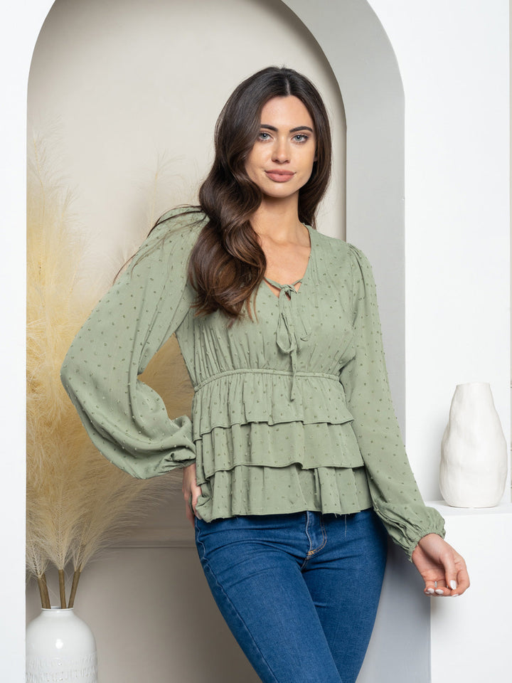 WOMEN'S LONG SLEEVE SWISS DOT TOP