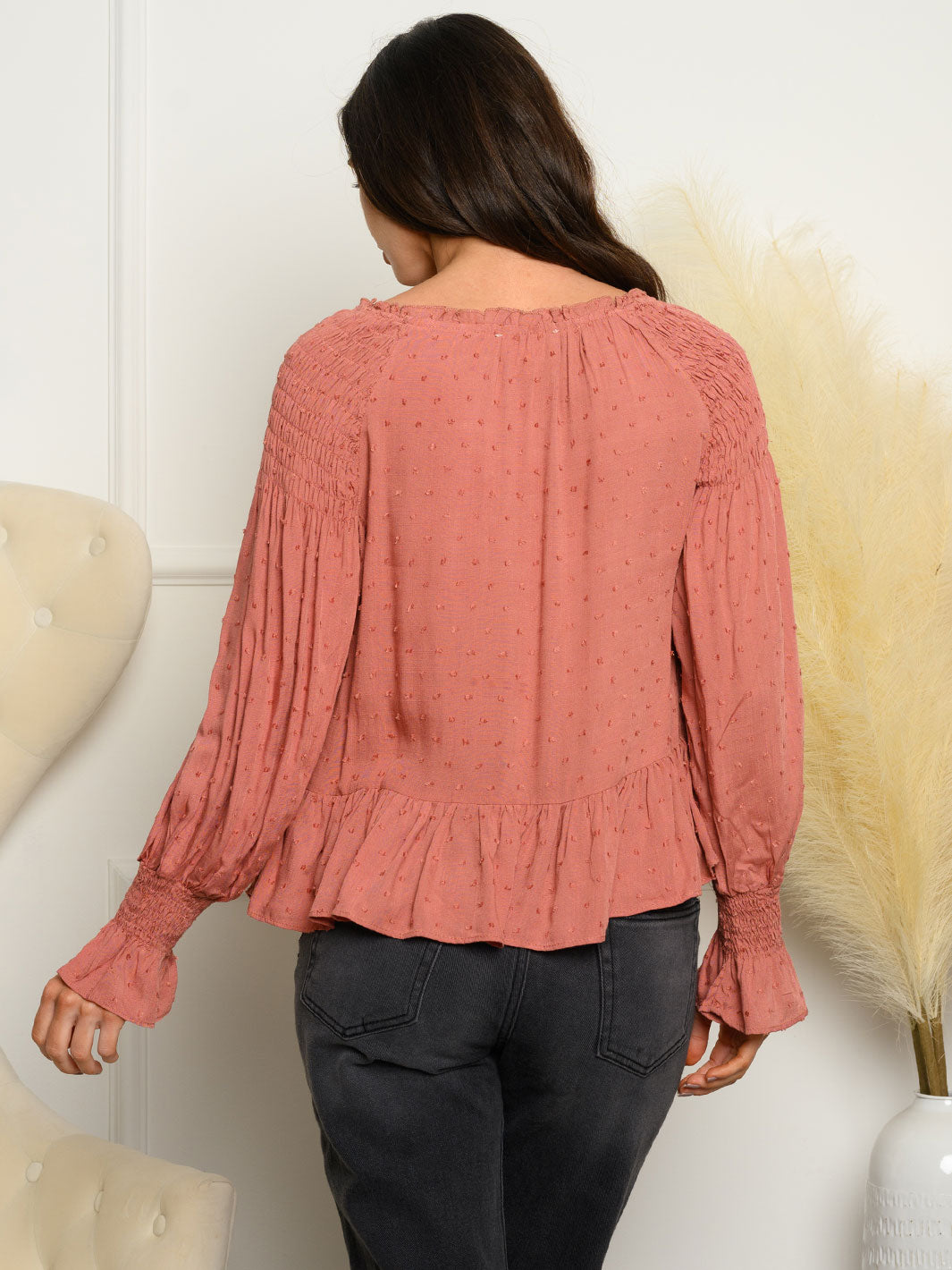 WOMEN'S LONG SLEEVE SWISS DOT TOP