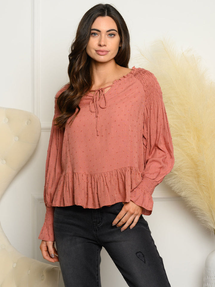 WOMEN'S LONG SLEEVE SWISS DOT TOP