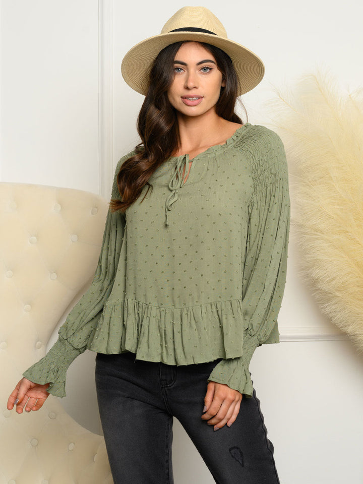 WOMEN'S LONG SLEEVE SWISS DOT TOP