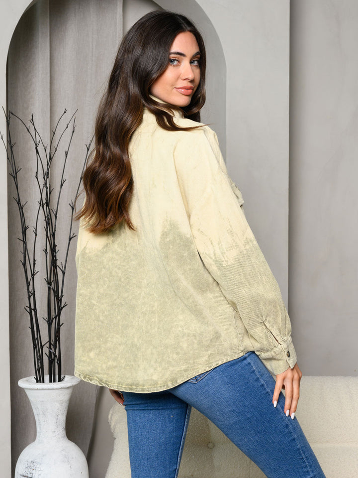 WOMEN'S LONG SLEEVE CORDUROY COLORBLOCK SHIRT TOP