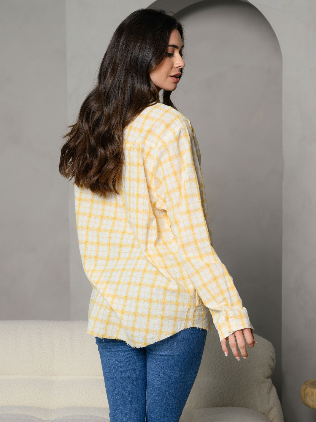 WOMEN'S STRIPES BUTTON DOWN FRONT POCKET DETAIL LONG SLEEVE TOP