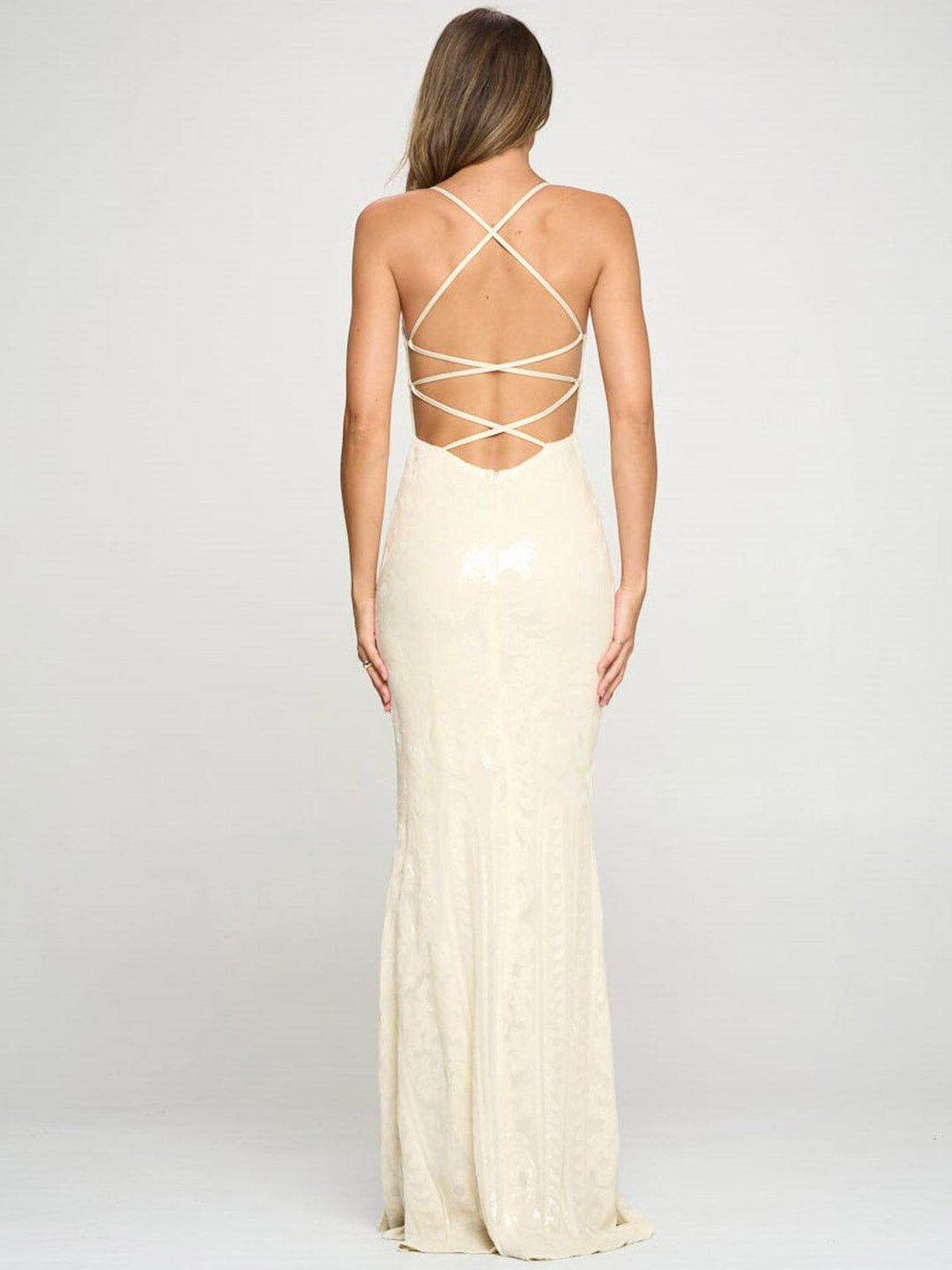 WOMEN'S SLEEVELESS V-NECK OPEN BACK SEQUINS MAXI DRESS