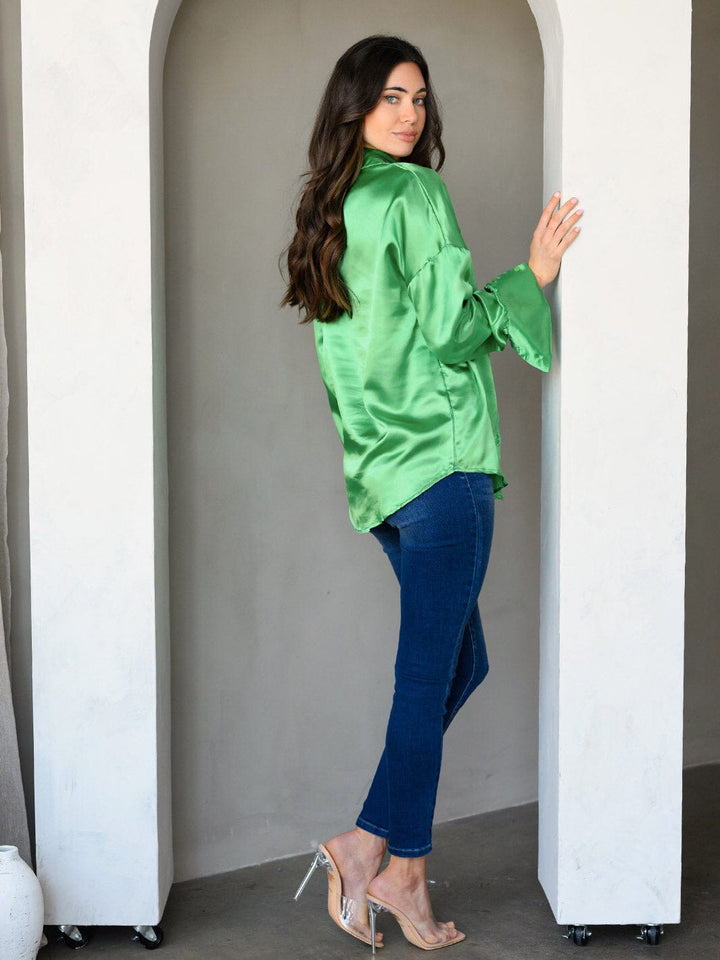 WOMEN'S LONG SLEEVE BUTTON UP SILK TOP