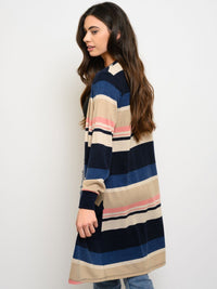 WOMEN'S LONG SLEEVE STRIPES POCKETS CARDIGAN