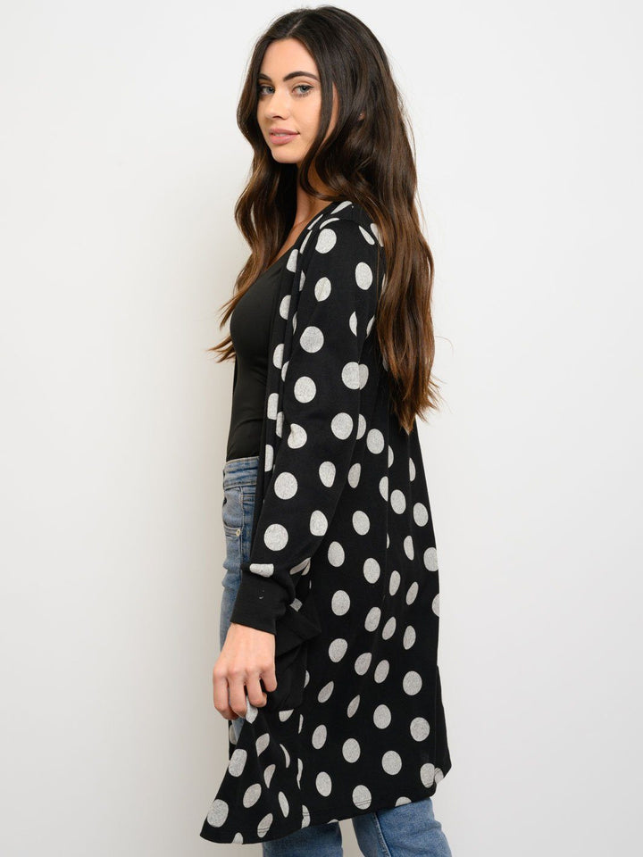WOMEN'S LONG SLEEVE POLKA DOTS POCKETS CARDIGAN