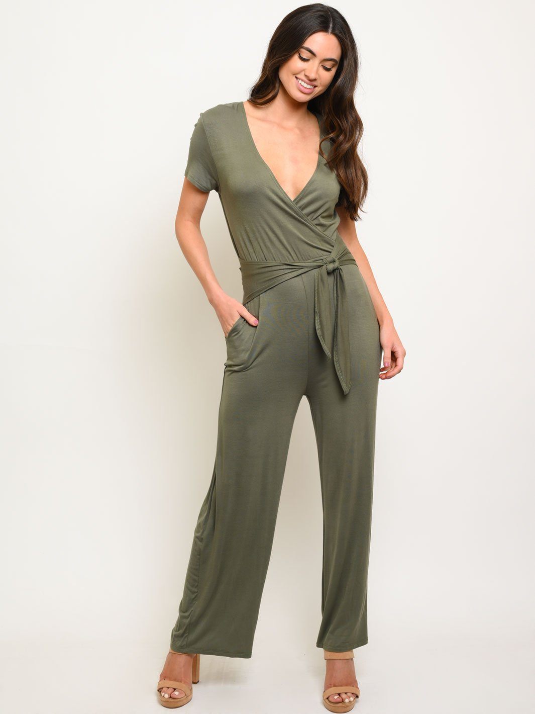 WOMEN'S KNIT FRONT KNOT JUMPSUIT