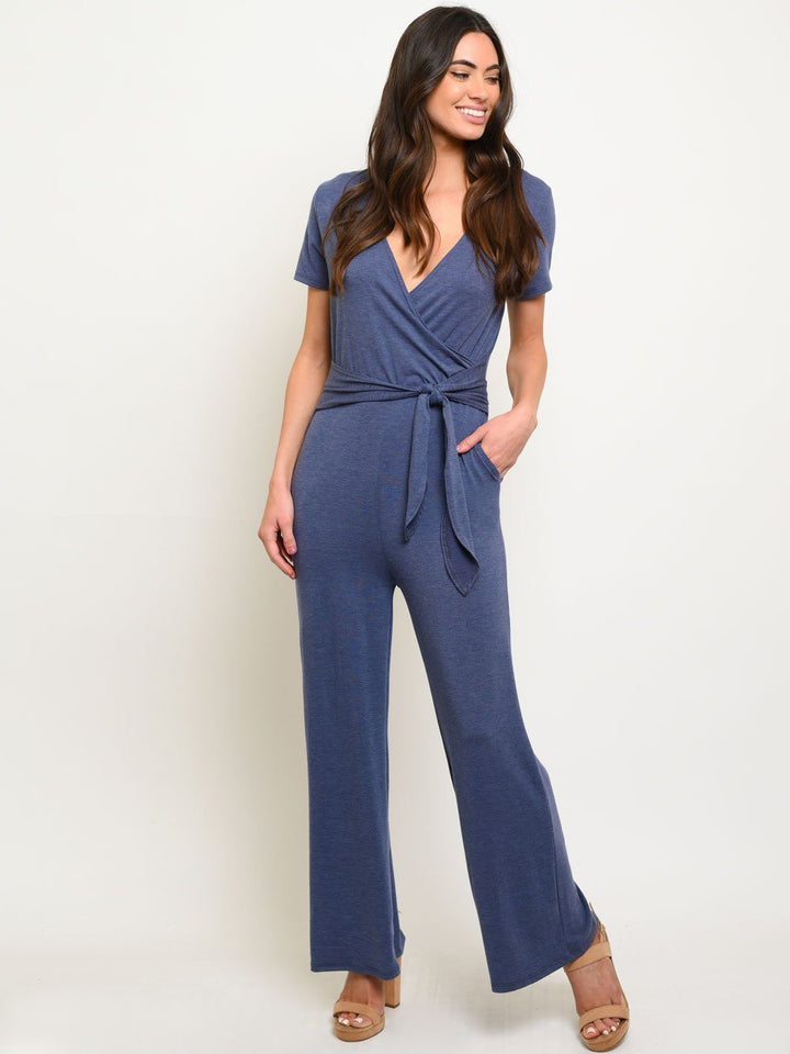 WOMEN'S KNIT FRONT KNOT JUMPSUIT