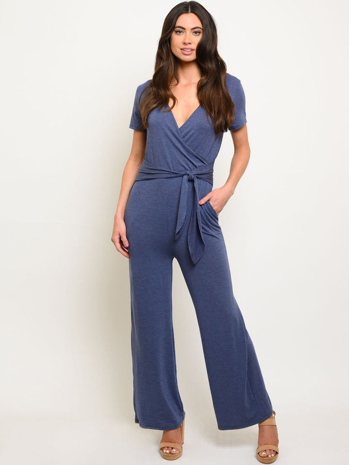 WOMEN'S KNIT FRONT KNOT JUMPSUIT