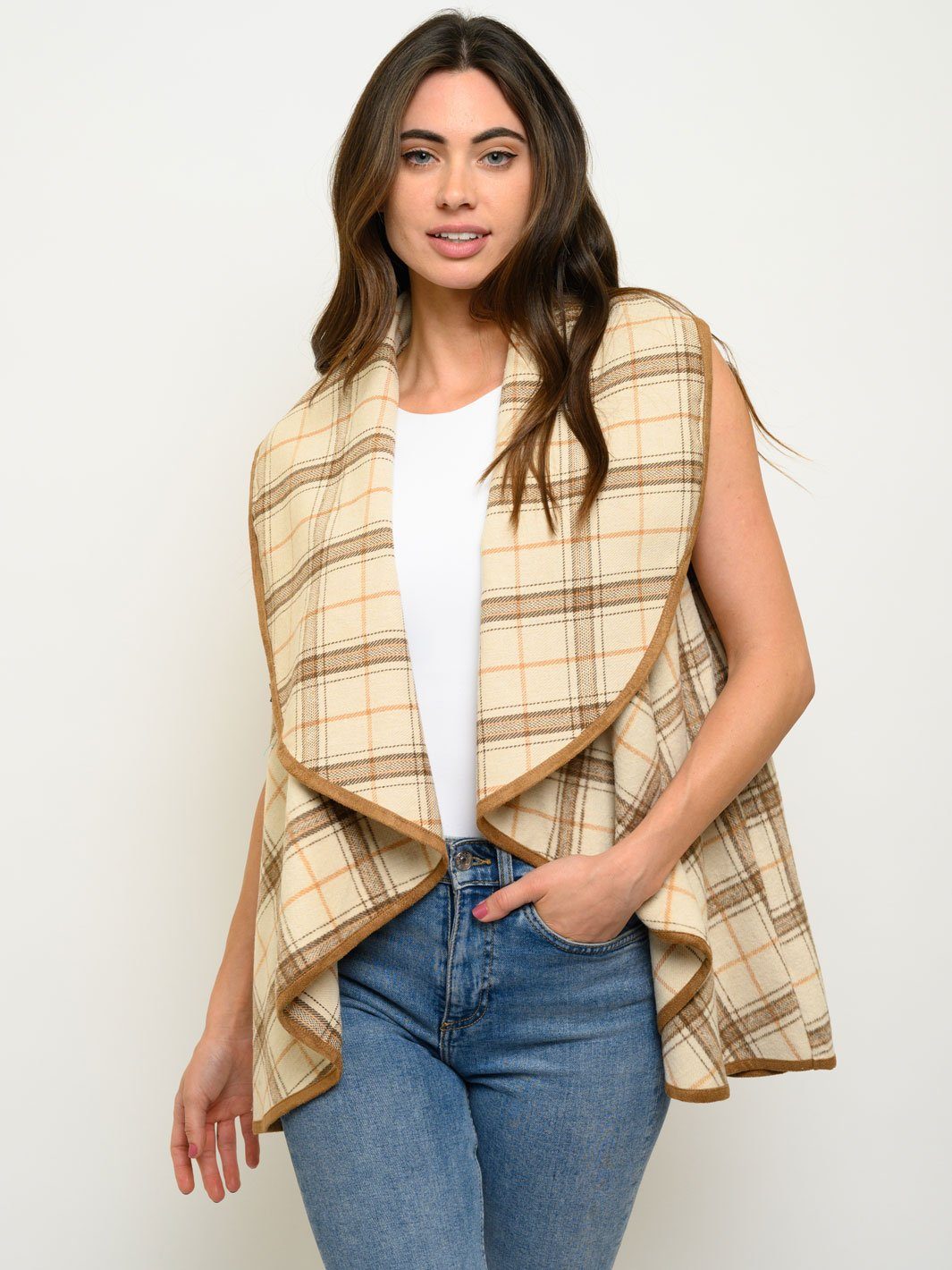 WOMEN'S PLAID RUFFLE VEST