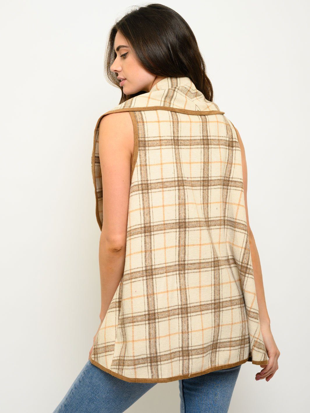 WOMEN'S PLAID RUFFLE VEST