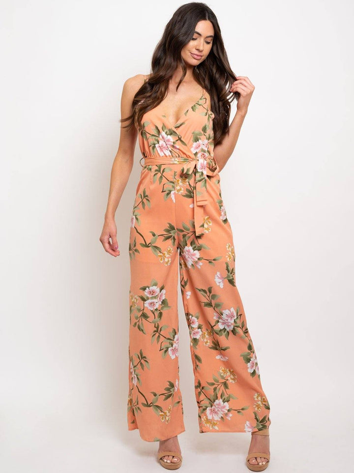 WOMEN'S PEACH FLORAL JUMPSUIT