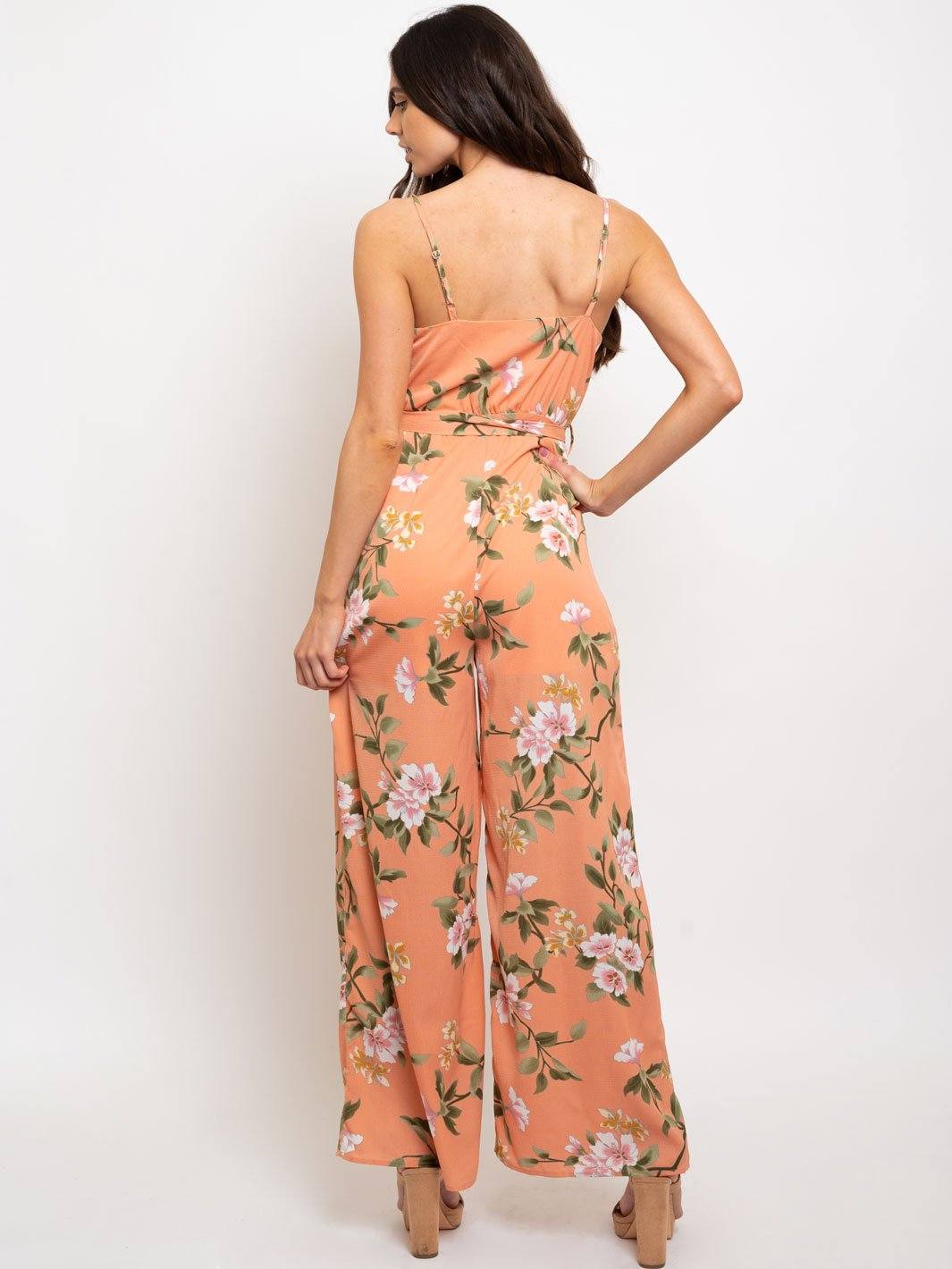 WOMEN'S PEACH FLORAL JUMPSUIT
