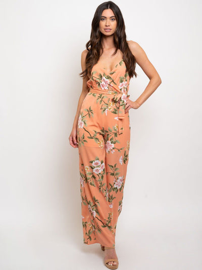 WOMEN'S PEACH FLORAL JUMPSUIT