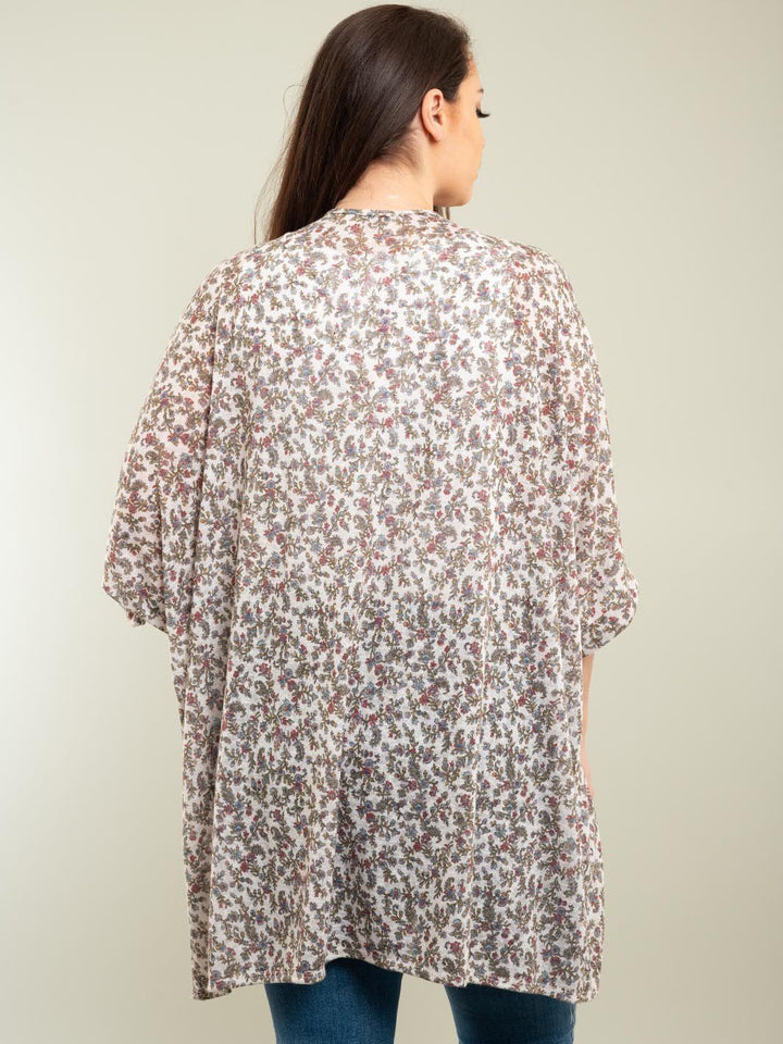 PLUS SIZE 3/4 FLORAL CARDIGAN