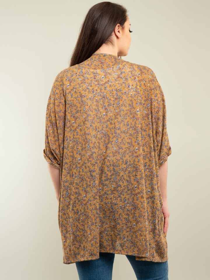 PLUS SIZE 3/4 FLORAL CARDIGAN