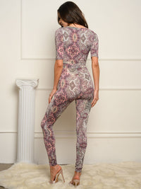 WOMEN'S SELF TIE SURPLICE MULTI PRINT JUMPSUIT