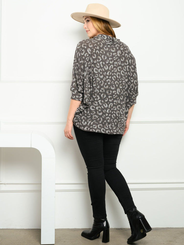 PLUS SIZE ANIMAL PRINT 3/4 SLEEVES CARDIGAN