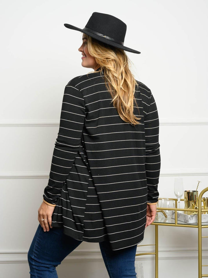 PLUS SIZE STRIPED LONG SLEEVE CARDIGAN