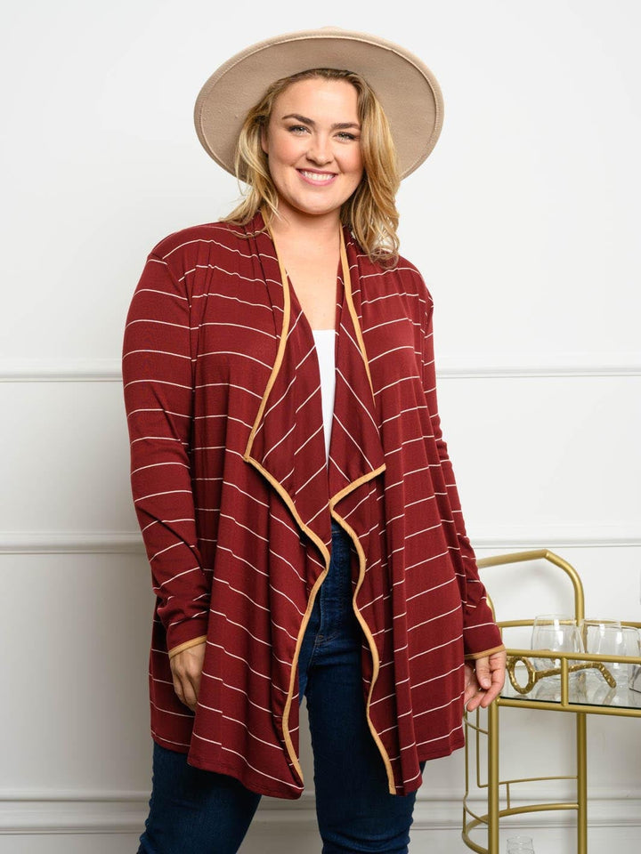 PLUS SIZE STRIPED LONG SLEEVE CARDIGAN