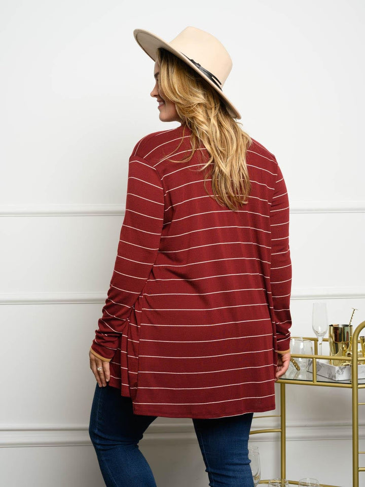 PLUS SIZE STRIPED LONG SLEEVE CARDIGAN
