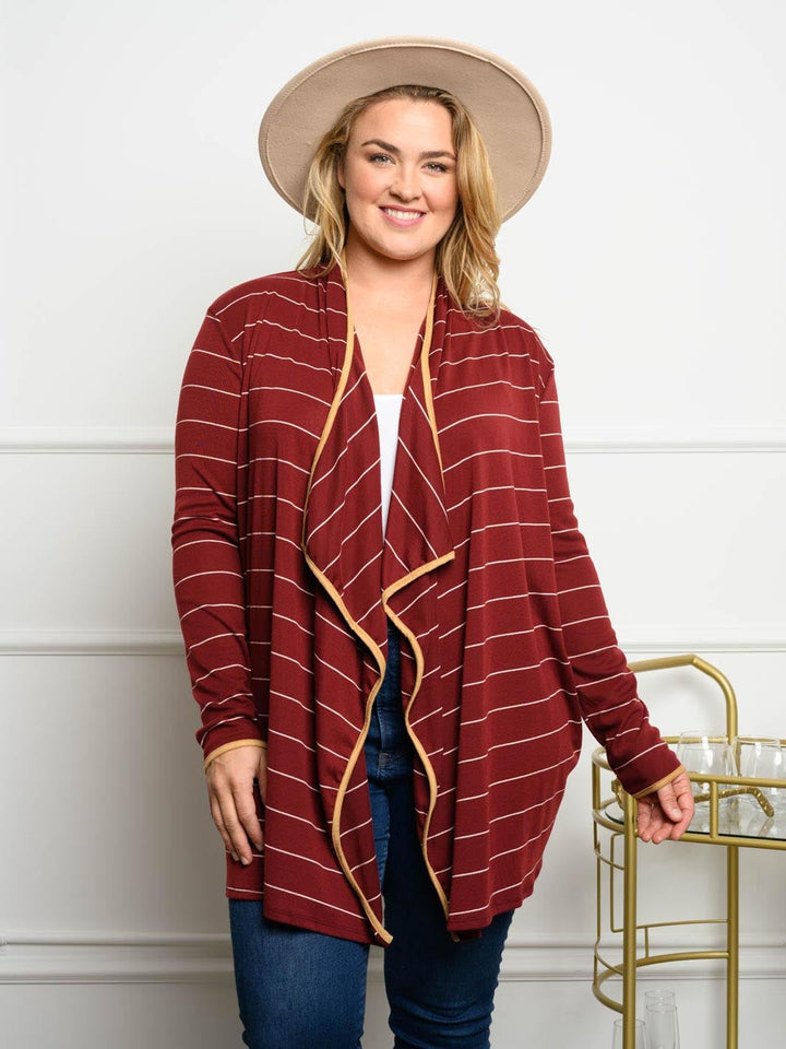 PLUS SIZE STRIPED LONG SLEEVE CARDIGAN