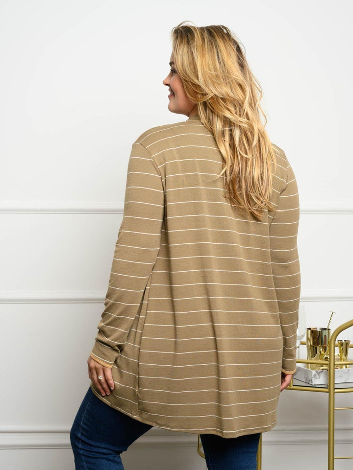 PLUS SIZE STRIPED LONG SLEEVE CARDIGAN