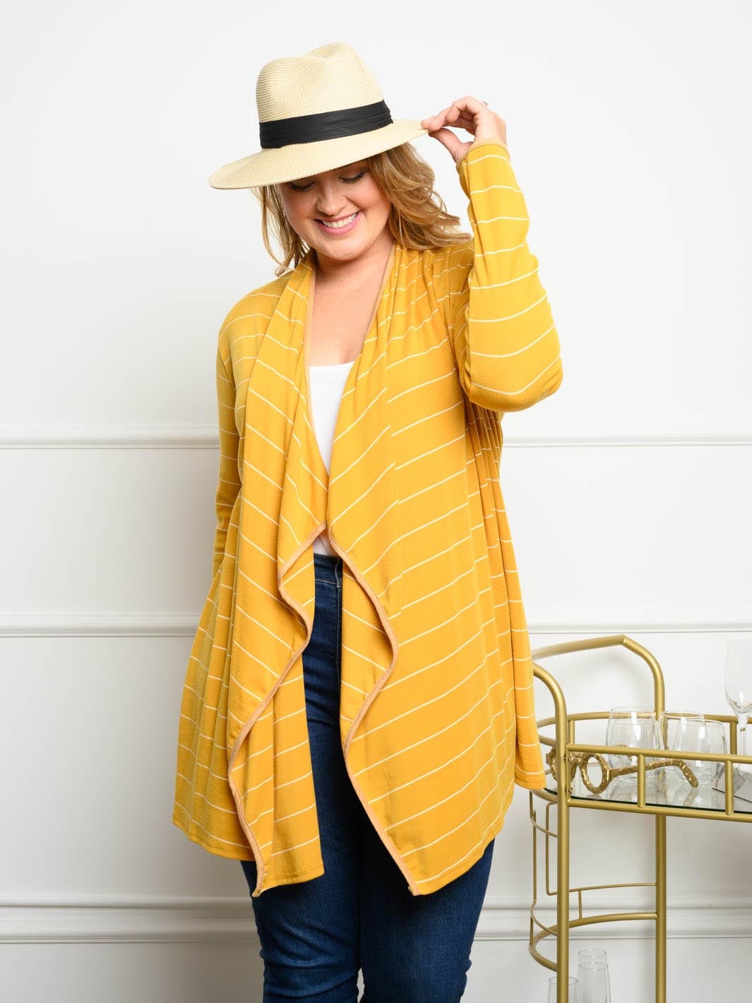 PLUS SIZE STRIPED LONG SLEEVE CARDIGAN