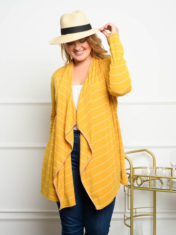 PLUS SIZE STRIPED LONG SLEEVE CARDIGAN
