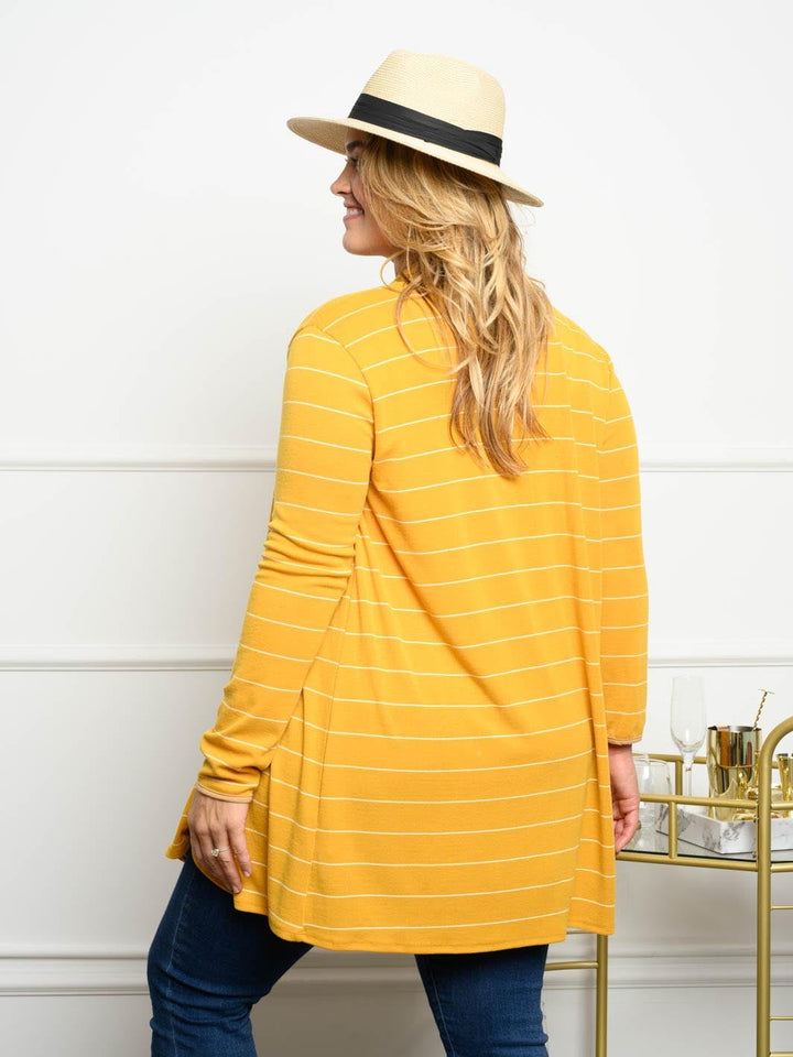 PLUS SIZE STRIPED LONG SLEEVE CARDIGAN