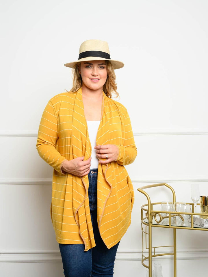 PLUS SIZE STRIPED LONG SLEEVE CARDIGAN