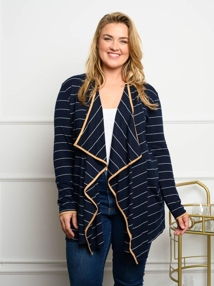 PLUS SIZE STRIPED LONG SLEEVE CARDIGAN