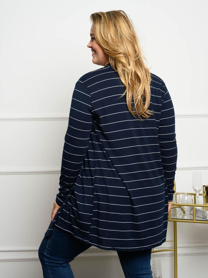 PLUS SIZE STRIPED LONG SLEEVE CARDIGAN