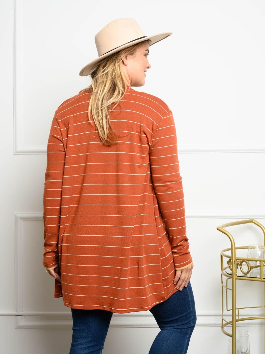 PLUS SIZE STRIPED LONG SLEEVE CARDIGAN