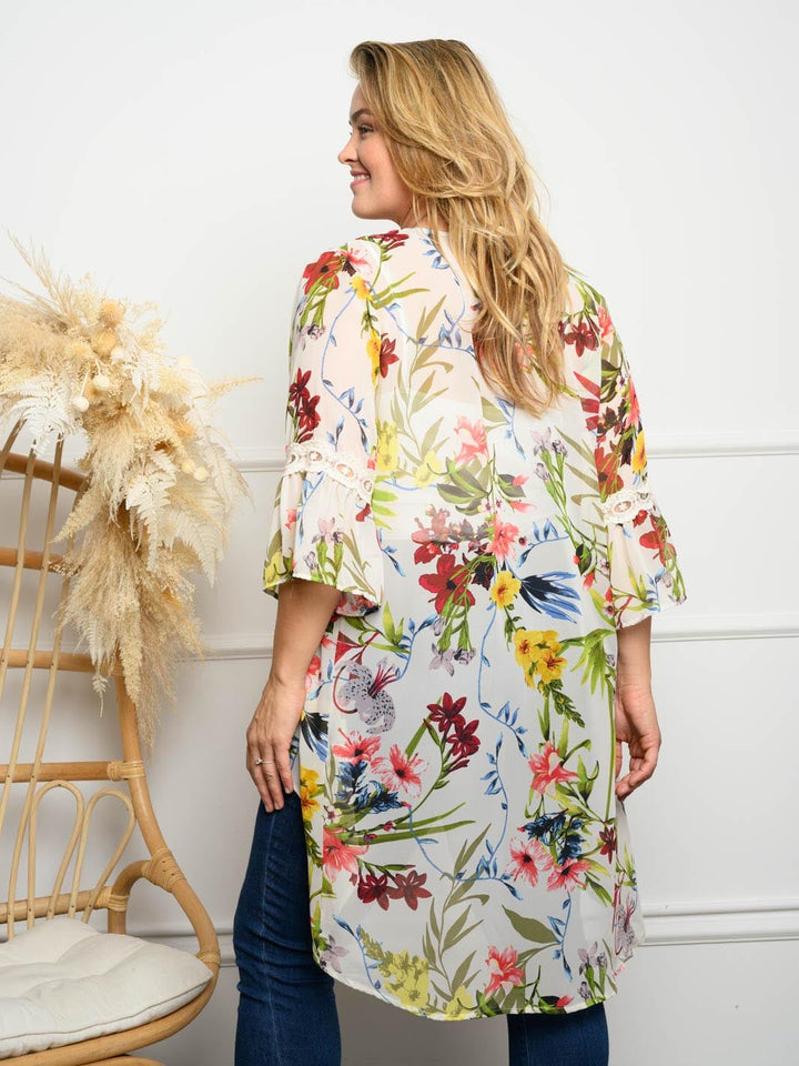 PLUS SIZE LACE CONTRAST FLORAL KIMONO