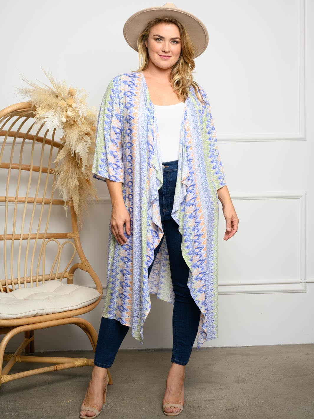 PLUS SIZE CHALLIE PRINT KIMONO