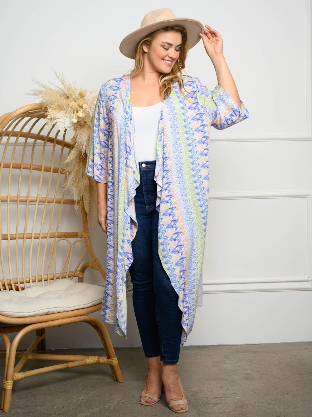 PLUS SIZE CHALLIE PRINT KIMONO