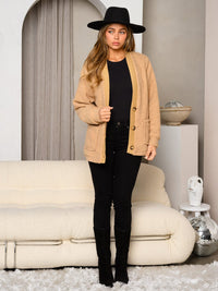 WOMEN'S LONG SLEEVE TEDDY FLEECE BUTTON DOWN CARDIGAN