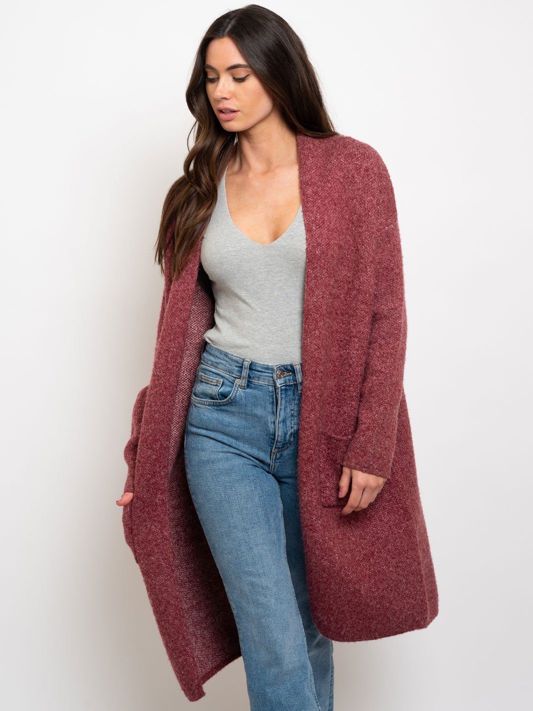 WOMEN'S WINTER POCKETS OPEN CARDIGAN