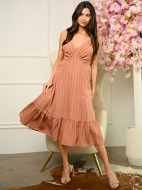WOMEN'S V-NECK RUFFLE MIDI DRESS
