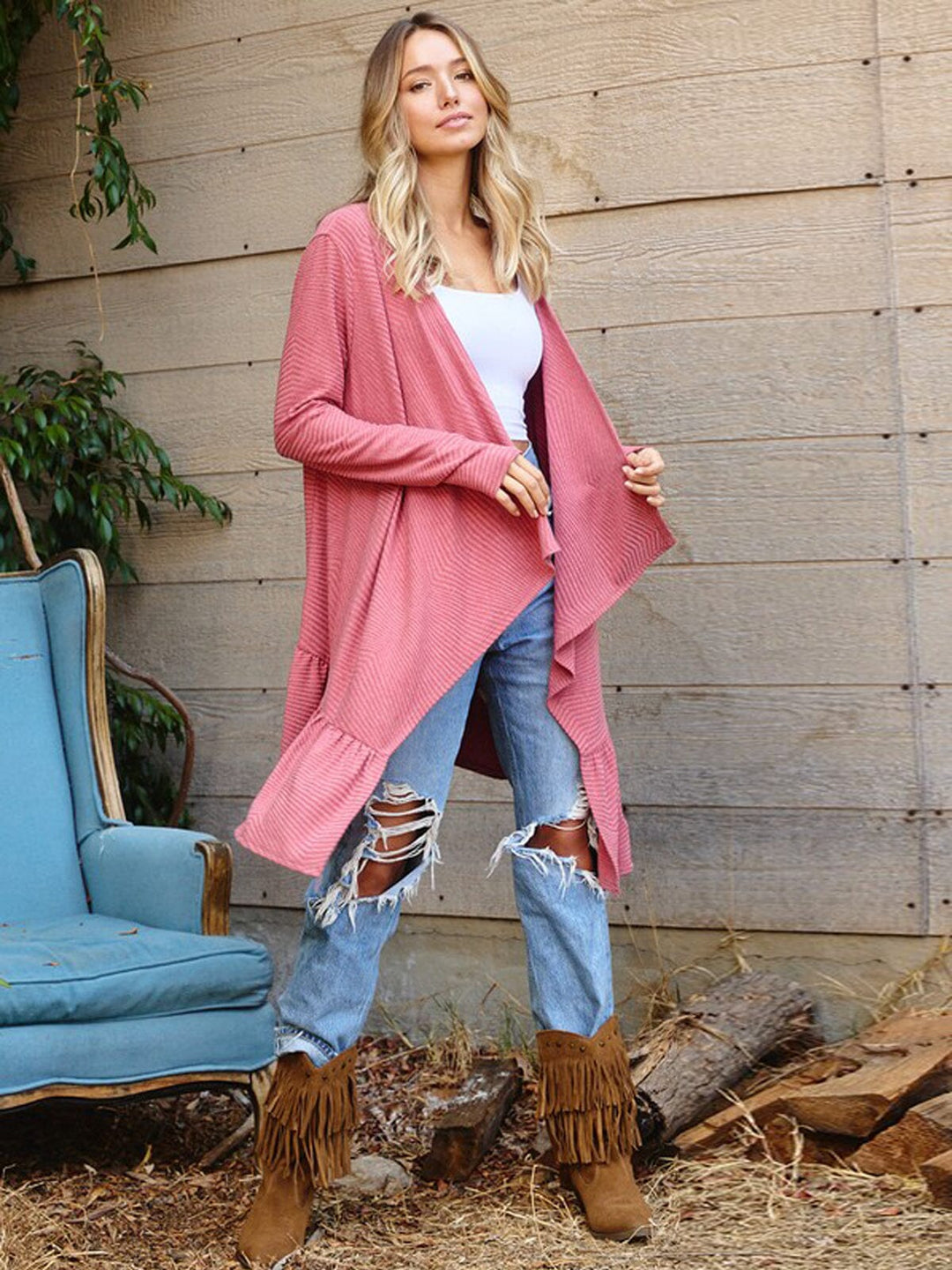 WOMEN'S LONG SLEEVE OPEN FRONT SOLID CARDIGAN