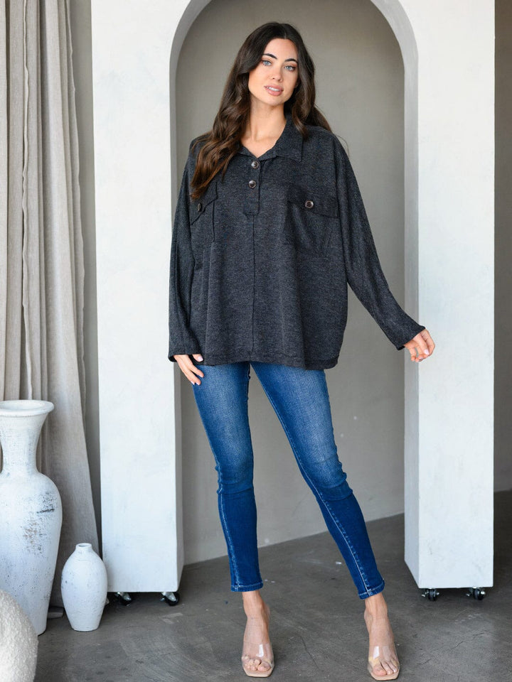 WOMEN'S LONG SLEEVE FRONT POCKETS TUNIC TOP