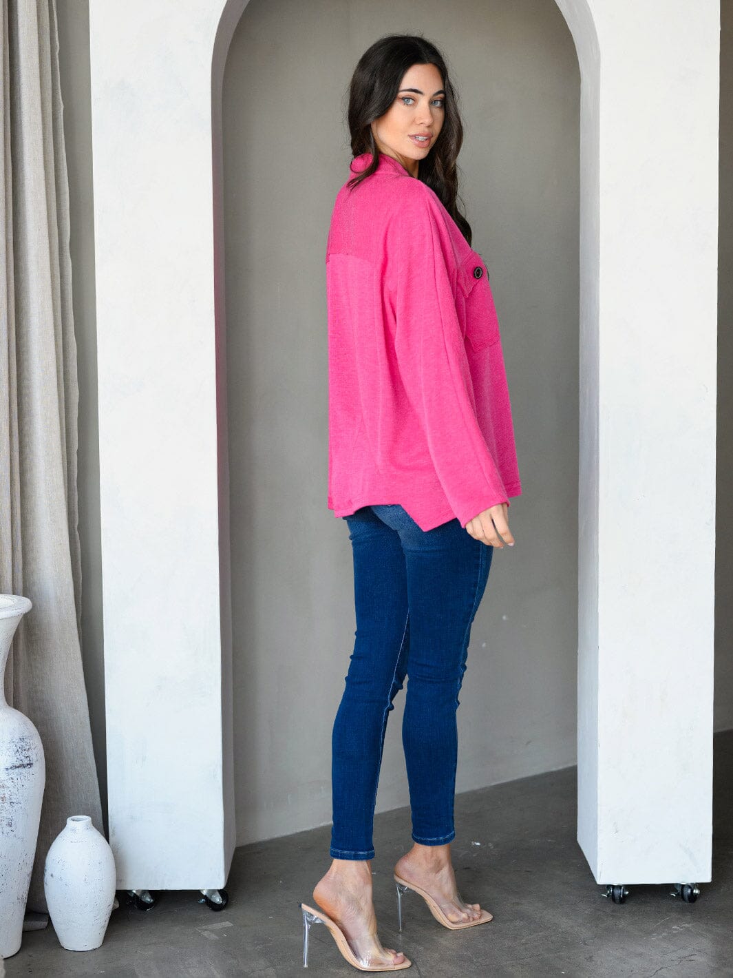 WOMEN'S LONG SLEEVE FRONT POCKETS TUNIC TOP