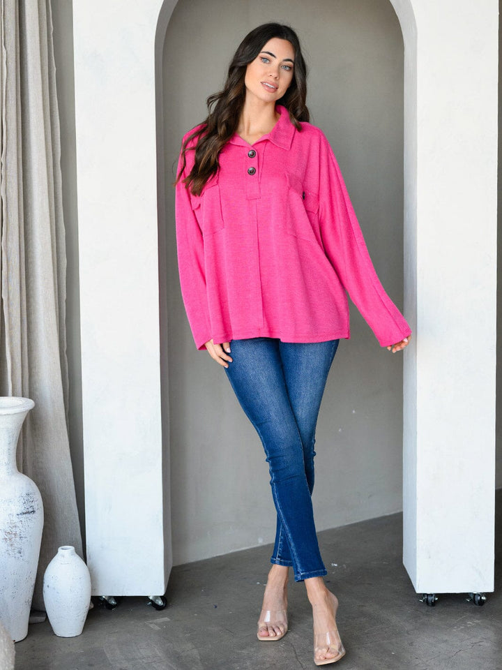 WOMEN'S LONG SLEEVE FRONT POCKETS TUNIC TOP