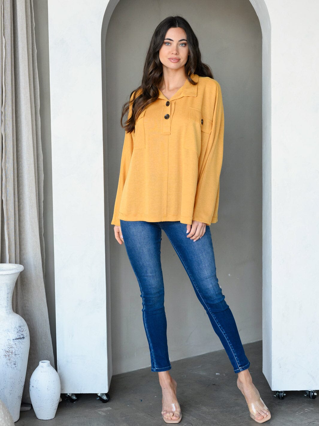 WOMEN'S LONG SLEEVE FRONT POCKETS TUNIC TOP