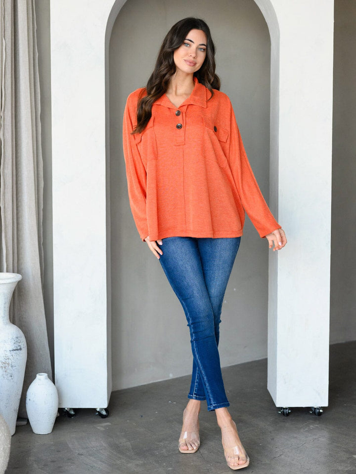WOMEN'S LONG SLEEVE FRONT POCKETS TUNIC TOP