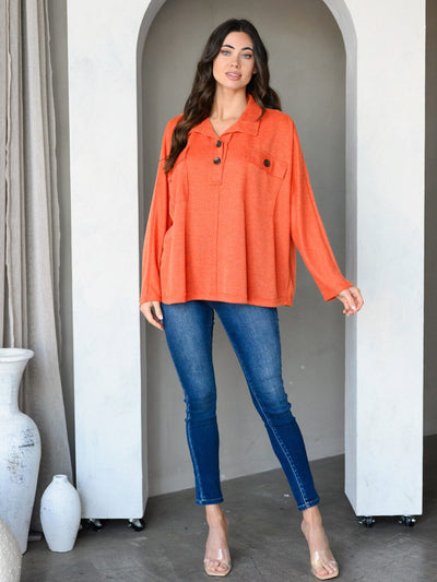 WOMEN'S LONG SLEEVE FRONT POCKETS TUNIC TOP