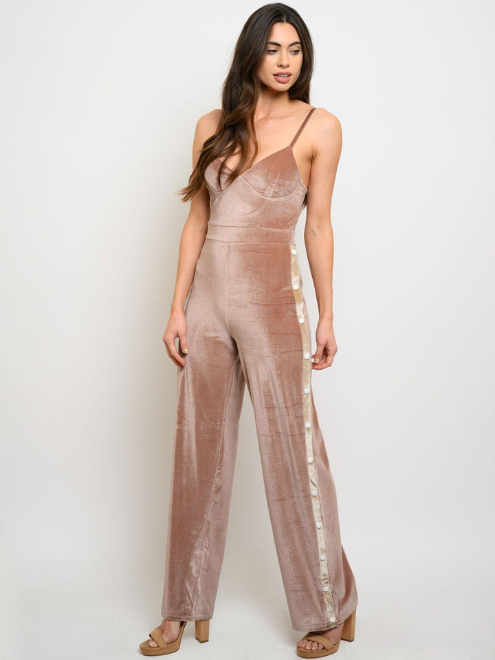WOMEN'S V-NECK BUTTON SIDE CLOSURE JUMPSUIT