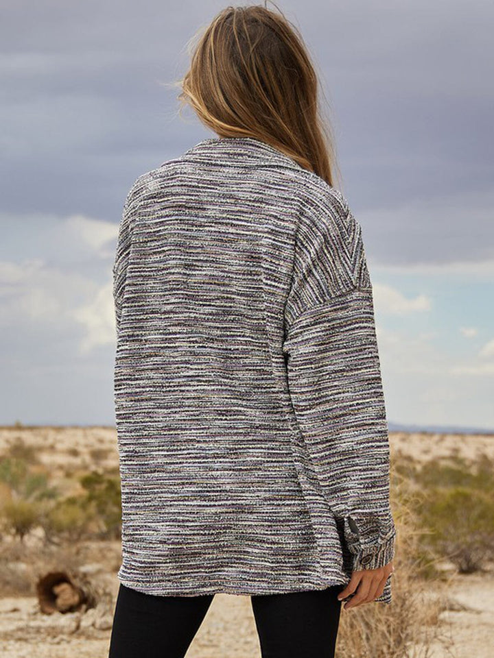 WOMEN'S LONG SLEEVE POCKETS BUTTON UP TWEED JACKET