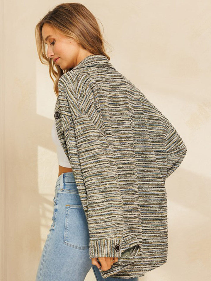 WOMEN'S LONG SLEEVE POCKETS BUTTON UP TWEED JACKET